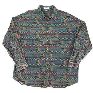 Vintage Columbia Aztec Chamois Shirt Mens‎ 2XL Green Geometric Southwestern
